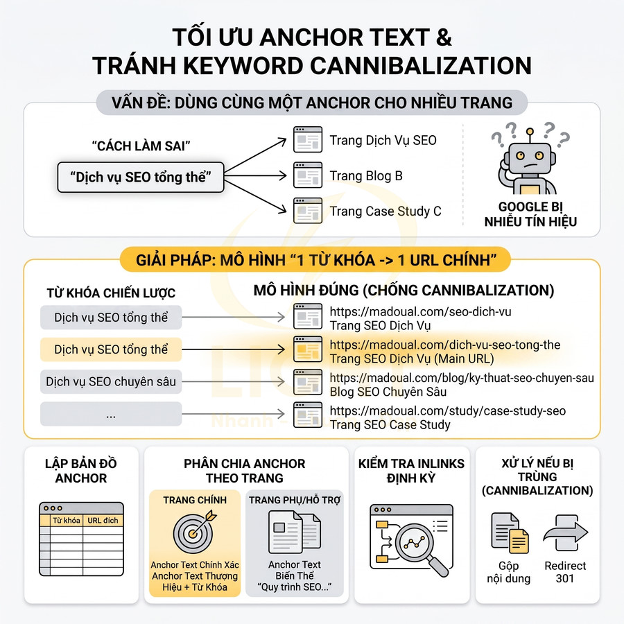 Hướng dẫn tối ưu anchor text và tránh keyword cannibalization trong chiến lược SEO website