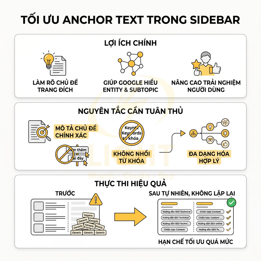 Hướng dẫn tối ưu anchor text trong sidebar với lợi ích, nguyên tắc và cách triển khai hiệu quả cho SEO