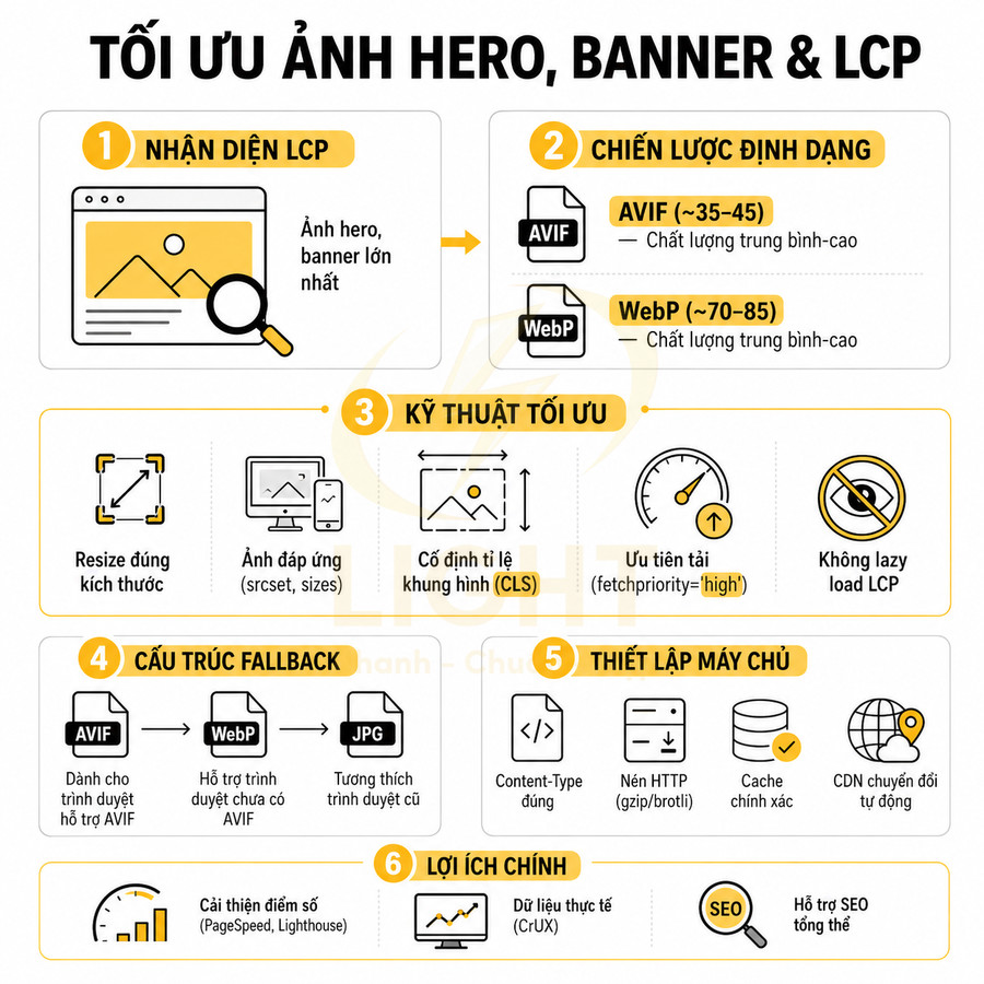 Hướng dẫn tối ưu ảnh hero và banner cho LCP với định dạng AVIF WebP kỹ thuật và cấu hình máy chủ