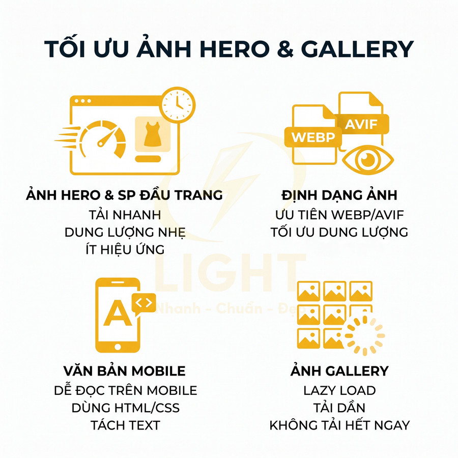 Hướng dẫn tối ưu ảnh hero và gallery cho website với định dạng WebP AVIF và lazy load ảnh sản phẩm