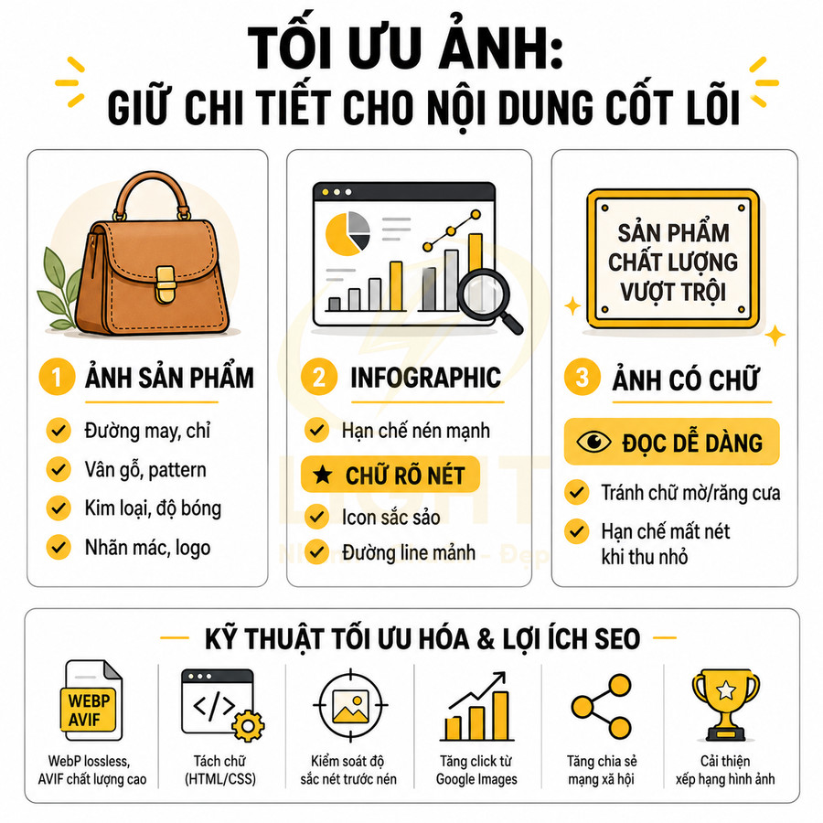 Hướng dẫn tối ưu ảnh sản phẩm và infographic để giữ chi tiết, chữ rõ nét và cải thiện SEO hình ảnh