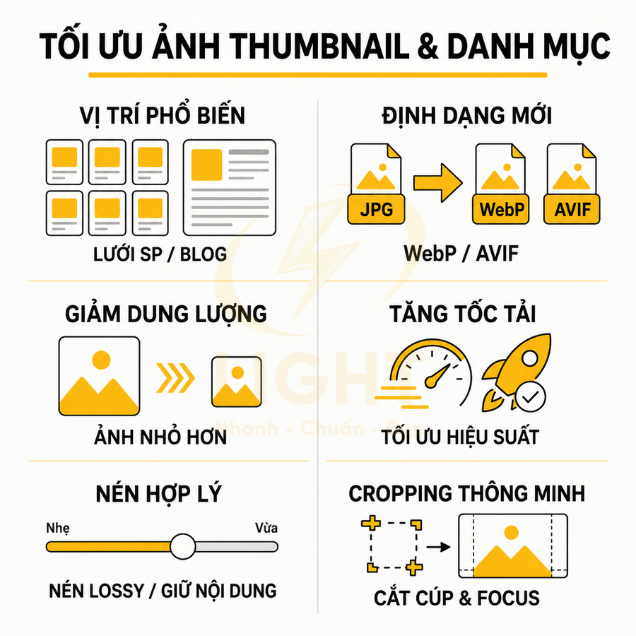 Hướng dẫn tối ưu ảnh thumbnail và danh mục web với WebP AVIF, giảm dung lượng, nén hợp lý và cropping thông minh