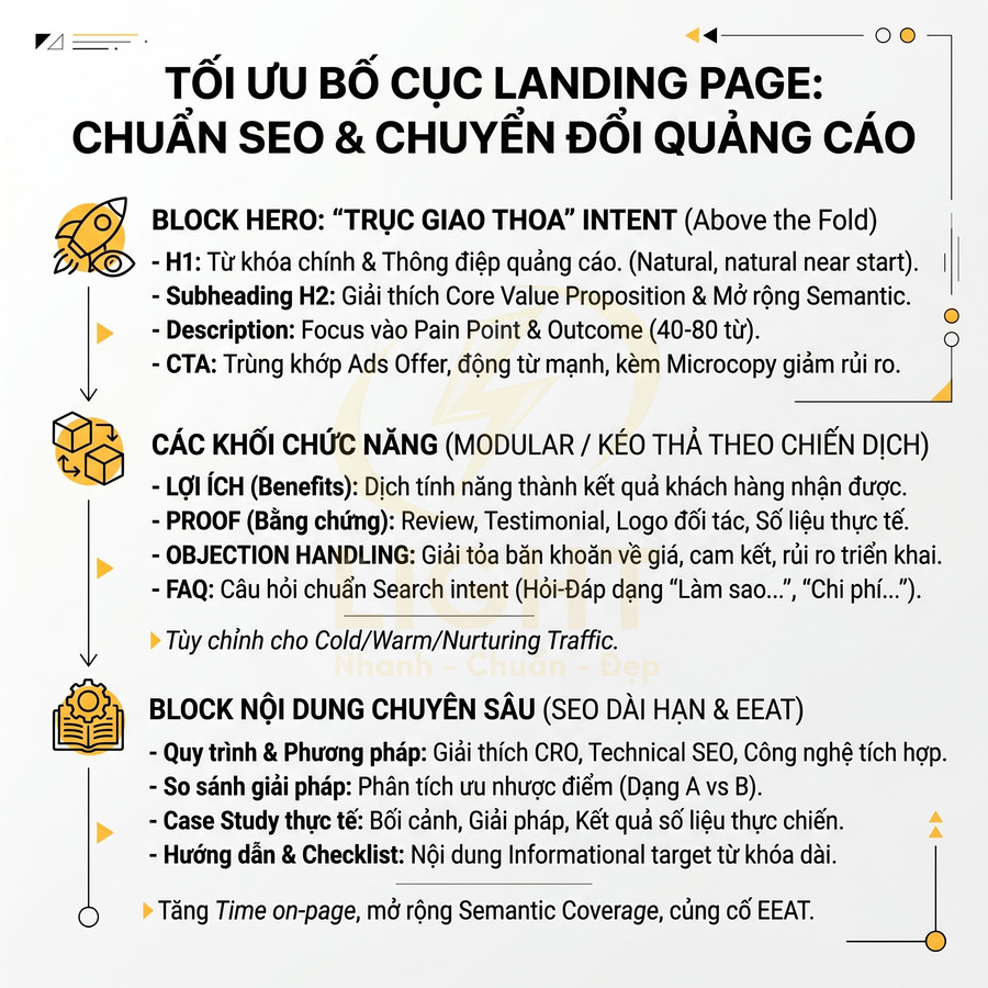 Hướng dẫn tối ưu bố cục landing page chuẩn SEO và tăng chuyển đổi quảng cáo bằng các block nội dung chính