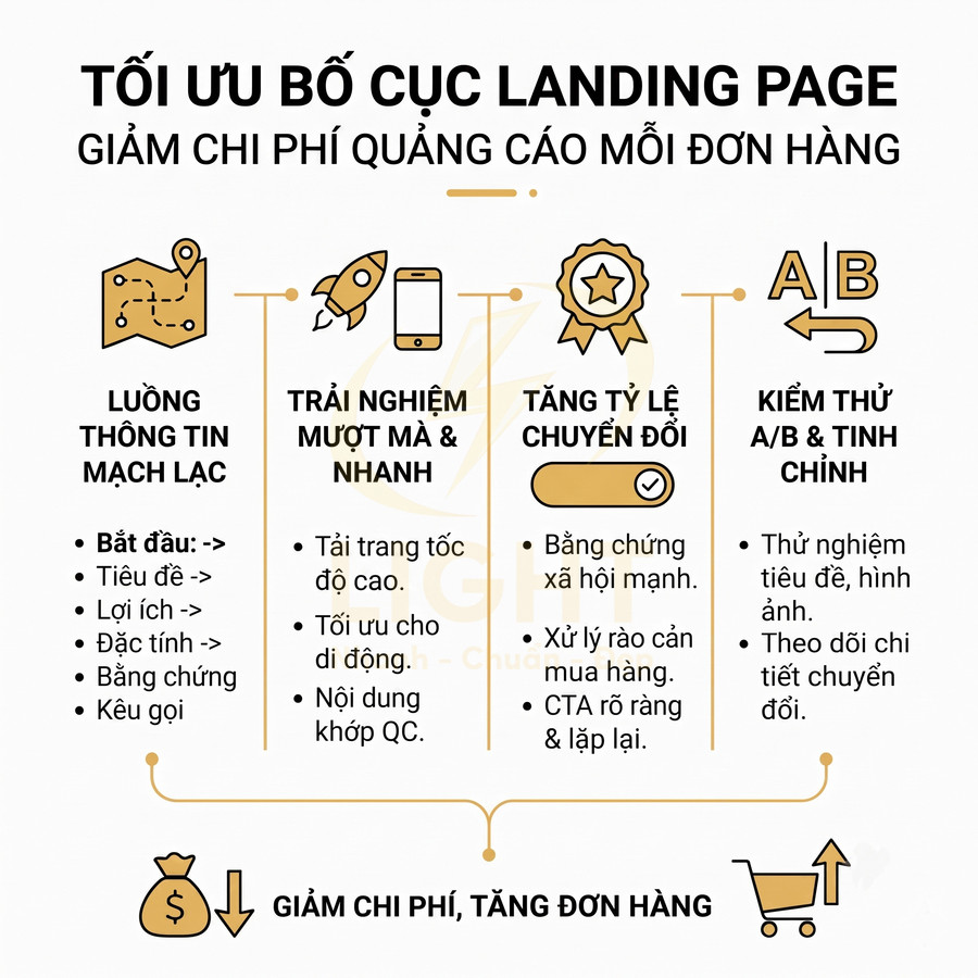 Infographic tối ưu bố cục landing page để giảm chi phí quảng cáo và tăng đơn hàng