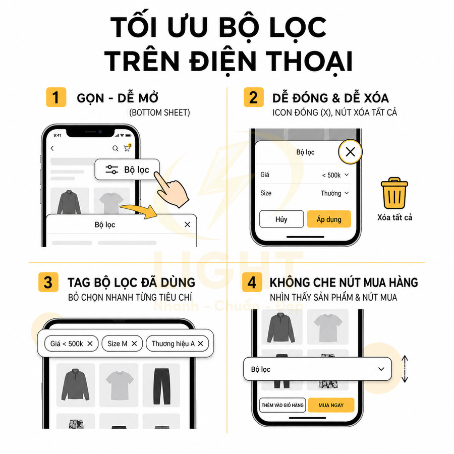 Hướng dẫn tối ưu bộ lọc sản phẩm trên giao diện ứng dụng mua sắm điện thoại di động