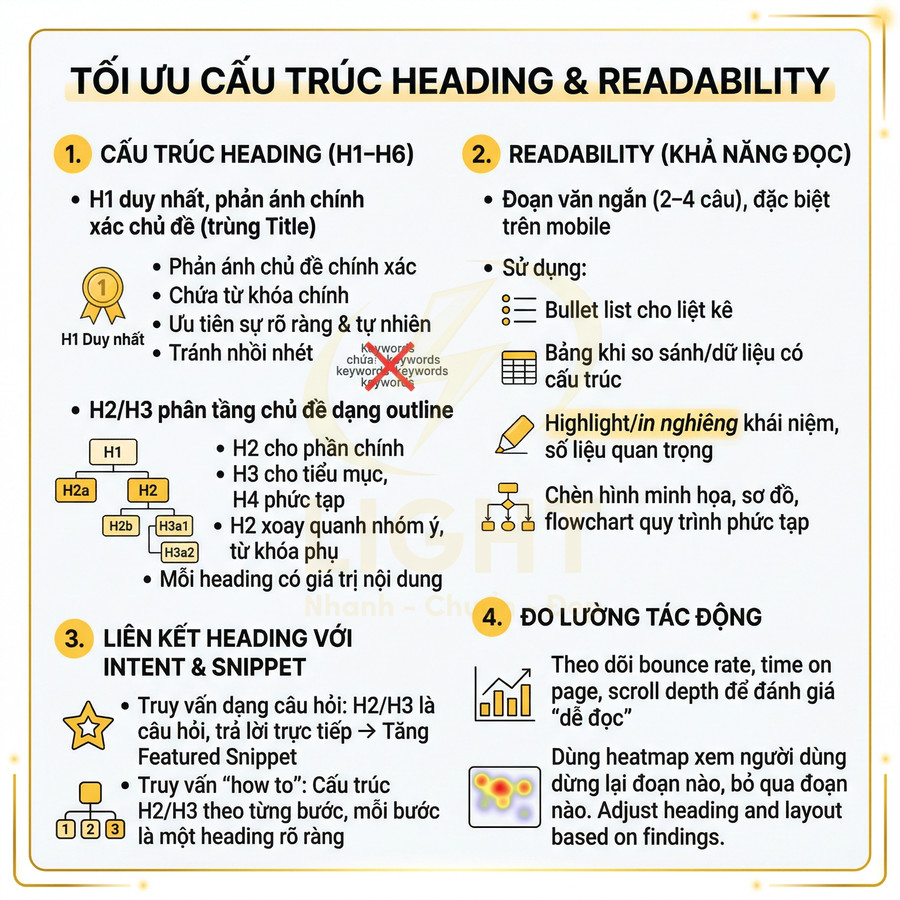 Hướng dẫn tối ưu cấu trúc heading H1 H6 và cải thiện khả năng đọc nội dung website