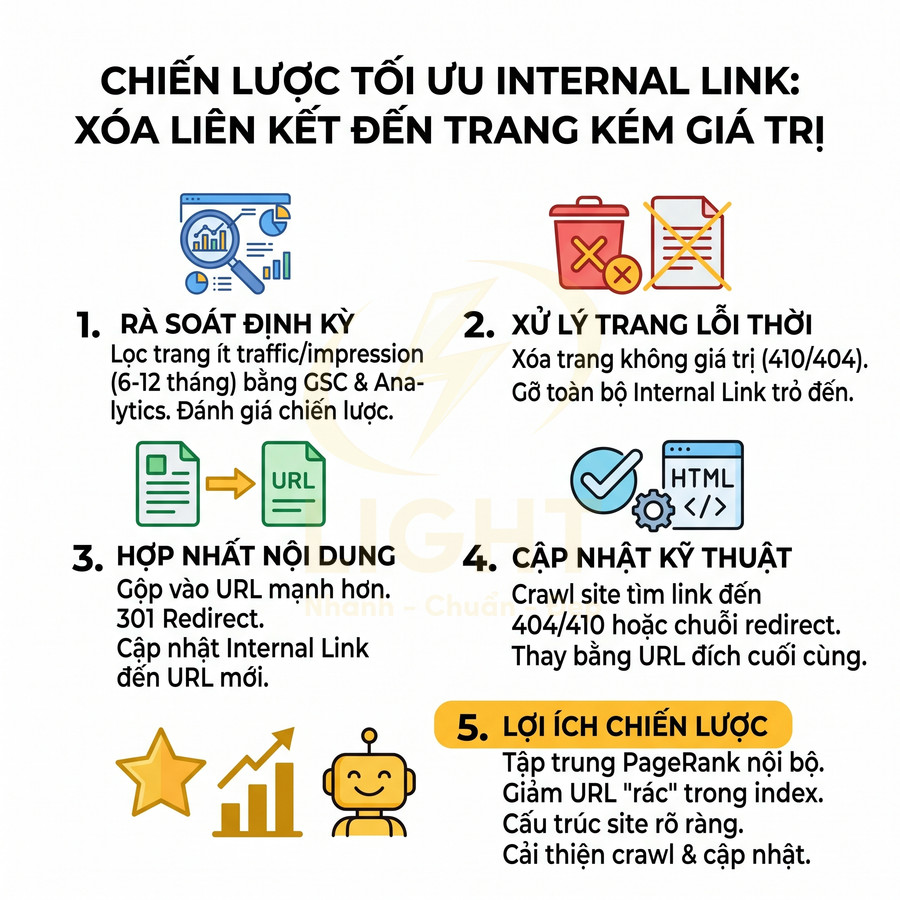Hướng dẫn tối ưu cấu trúc liên kết nội bộ website với các bước rà soát, cập nhật link và kiểm tra kỹ thuật