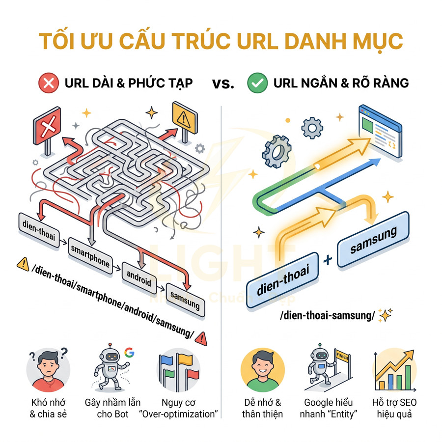 Minh họa tối ưu cấu trúc URL danh mục với ví dụ dien-thoai samsung giúp SEO hiệu quả và dễ hiểu