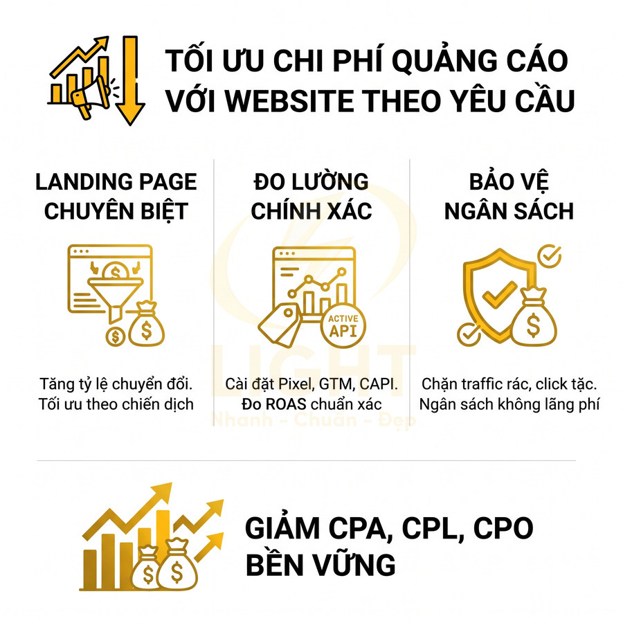 Banner giới thiệu dịch vụ thiết kế website theo yêu cầu giúp tối ưu chi phí quảng cáo và giảm CPA CPL CPO