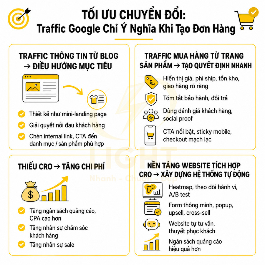 Infographic tối ưu chuyển đổi CRO cho website bán hàng, hướng dẫn tận dụng traffic Google để tăng đơn hàng