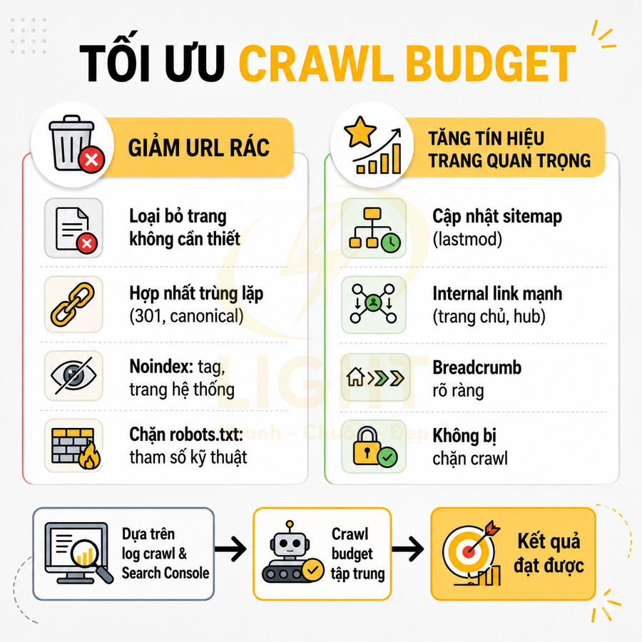 Hướng dẫn tối ưu crawl budget SEO với cách giảm URL rác và tăng tín hiệu cho trang quan trọng