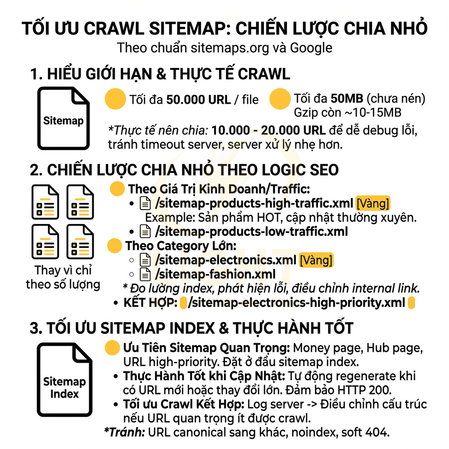 Hướng dẫn tối ưu crawl sitemap và chia nhỏ sitemap theo logic SEO để ưu tiên URL quan trọng