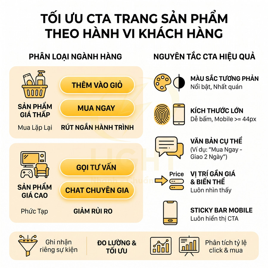 Infographic tối ưu nút kêu gọi hành động CTA trên trang sản phẩm theo hành vi khách hàng