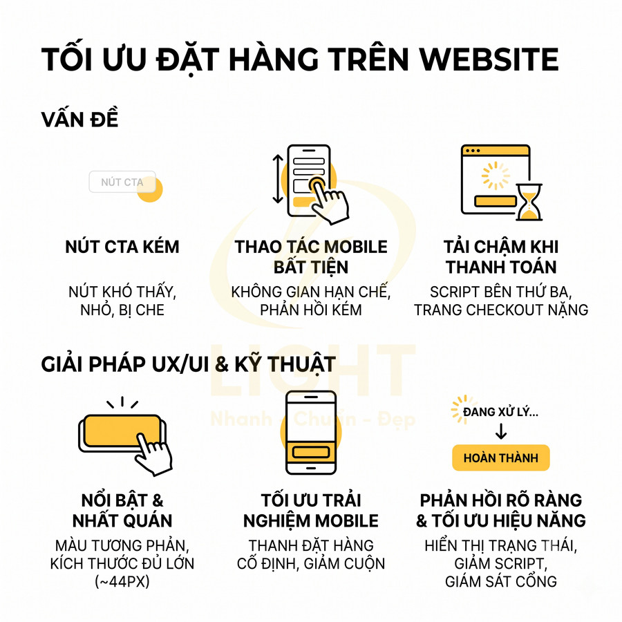 Tối ưu đặt hàng trên website với giải pháp UX UI mobile, nút CTA nổi bật và cải thiện tốc độ thanh toán