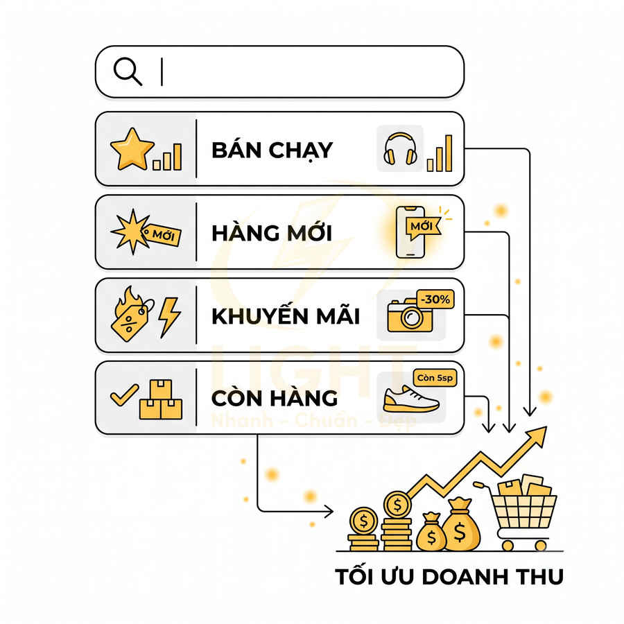Minh họa các nhãn sản phẩm bán chạy hàng mới khuyến mãi còn hàng giúp tối ưu doanh thu trong thương mại điện tử