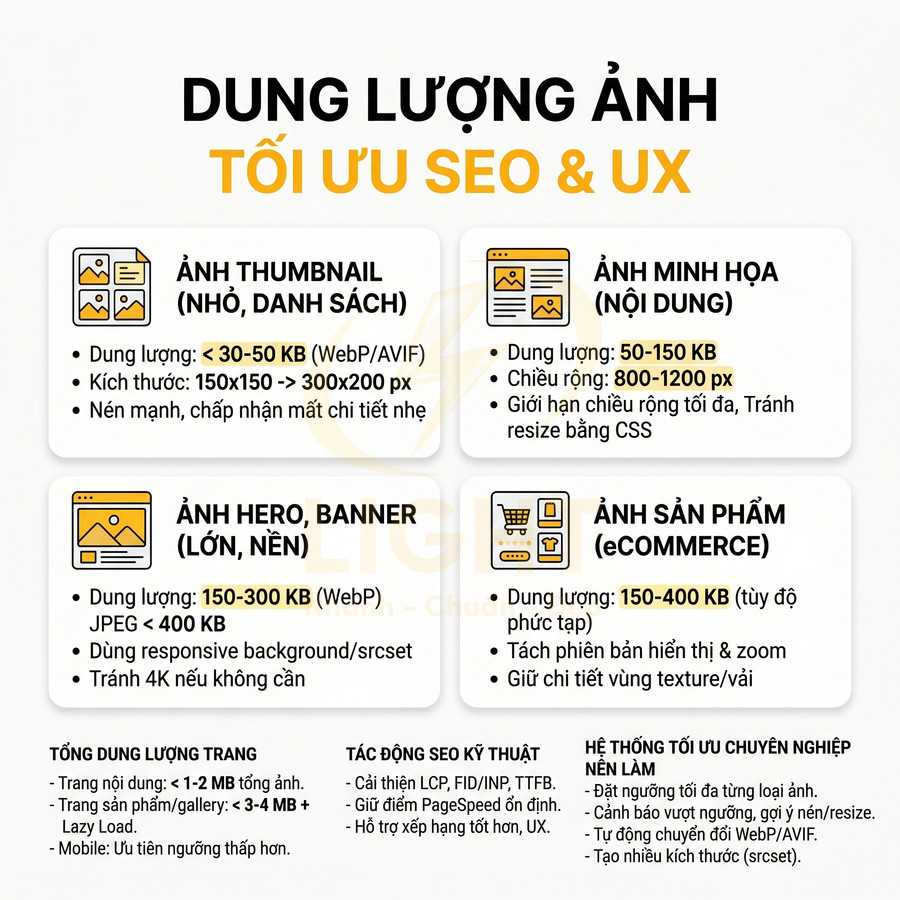 Hướng dẫn tối ưu dung lượng ảnh cho SEO và UX với các loại thumbnail, banner, ảnh minh họa và ảnh sản phẩm