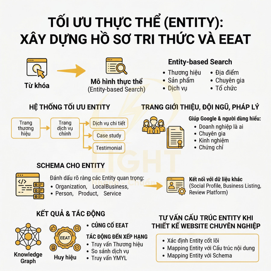 Hướng dẫn tối ưu thực thể entity xây dựng hồ sơ tri thức và EEAT cho website chuẩn SEO