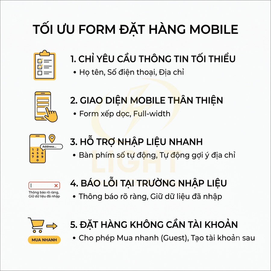Hướng dẫn tối ưu form đặt hàng mobile với 5 bước cải thiện trải nghiệm và tăng tốc độ mua hàng