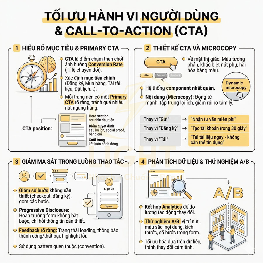 Infographic tối ưu hành vi người dùng và nút kêu gọi hành động CTA trong thiết kế website marketing