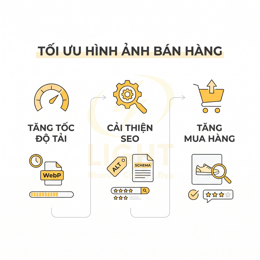 Tối ưu hình ảnh bán hàng với WebP, thẻ alt, schema để tăng tốc độ tải, cải thiện SEO và tăng chuyển đổi mua hàng