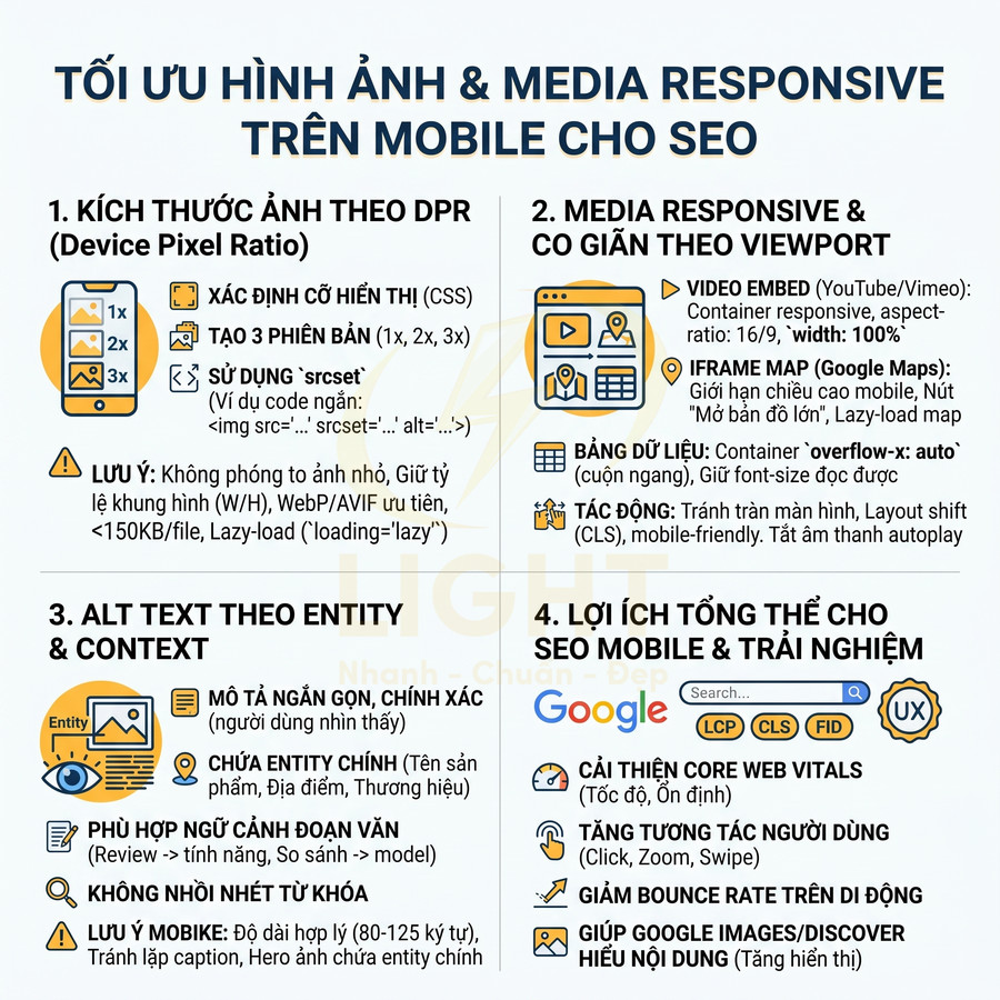 Hướng dẫn tối ưu hình ảnh và media responsive trên mobile cho SEO với ví dụ minh họa chi tiết