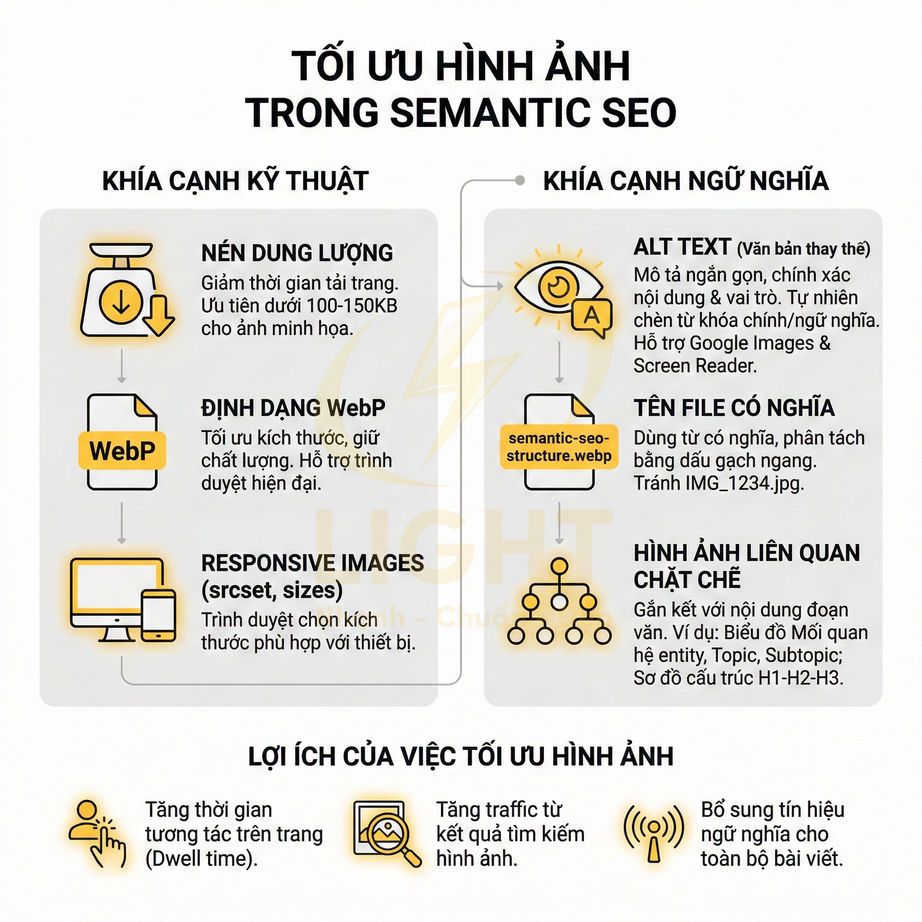 Hướng dẫn tối ưu hình ảnh trong semantic SEO với kỹ thuật WebP, responsive và viết alt text chuẩn