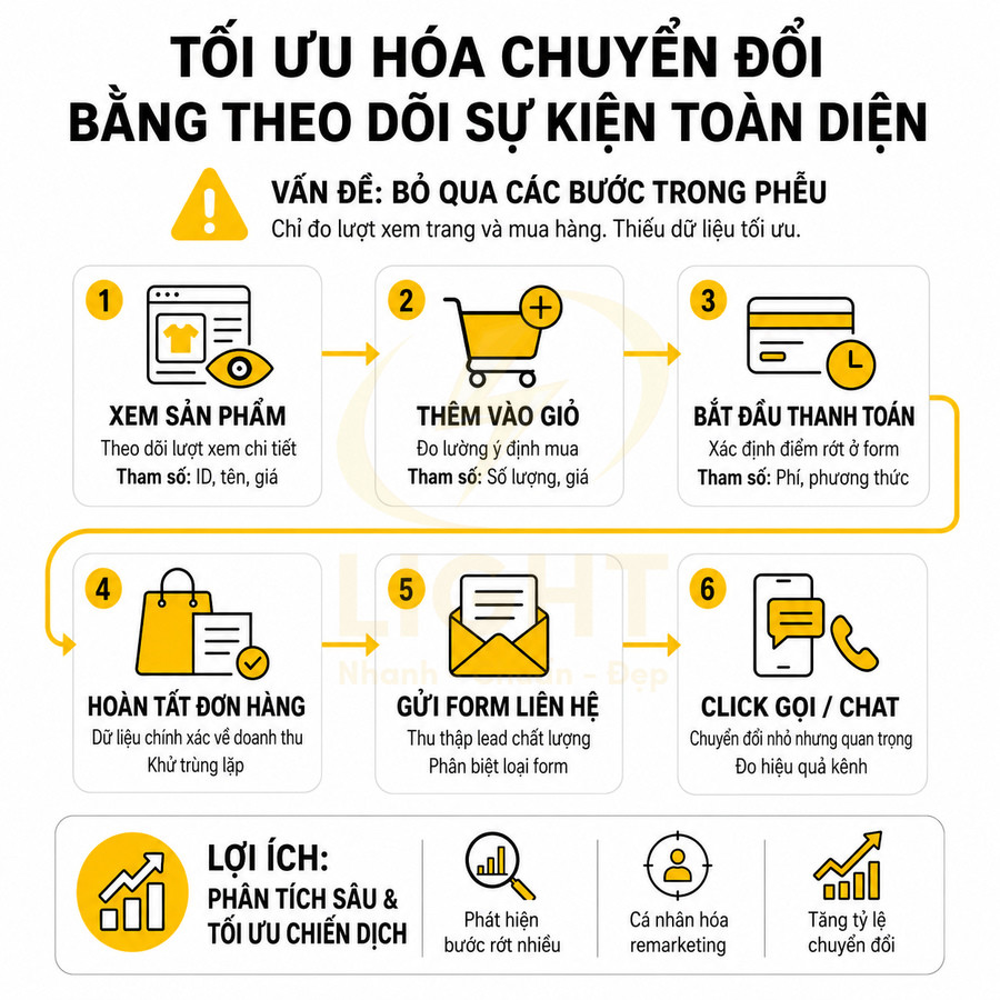 Quy trình tối ưu hóa chuyển đổi theo dõi sự kiện toàn diện trong phễu bán hàng online