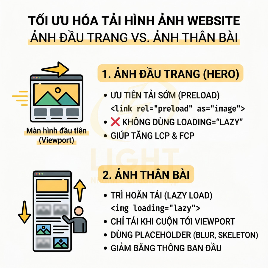 Hướng dẫn tối ưu tải hình ảnh website cho ảnh đầu trang và ảnh thân bài với preload và lazy load