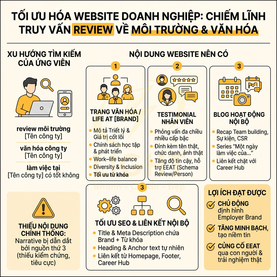 Infographic tối ưu hóa website doanh nghiệp để chiếm lĩnh truy vấn review môi trường và văn hóa công ty