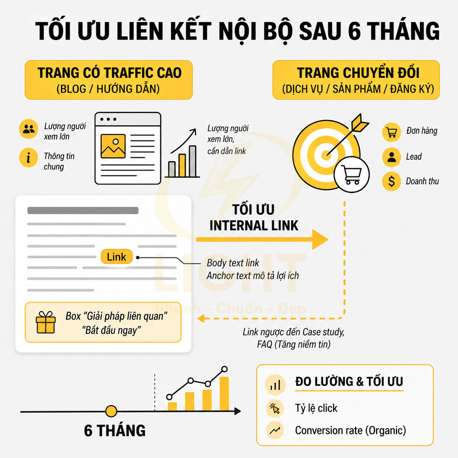 Mô hình tối ưu internal link sau 6 tháng giúp tăng traffic và chuyển đổi cho website