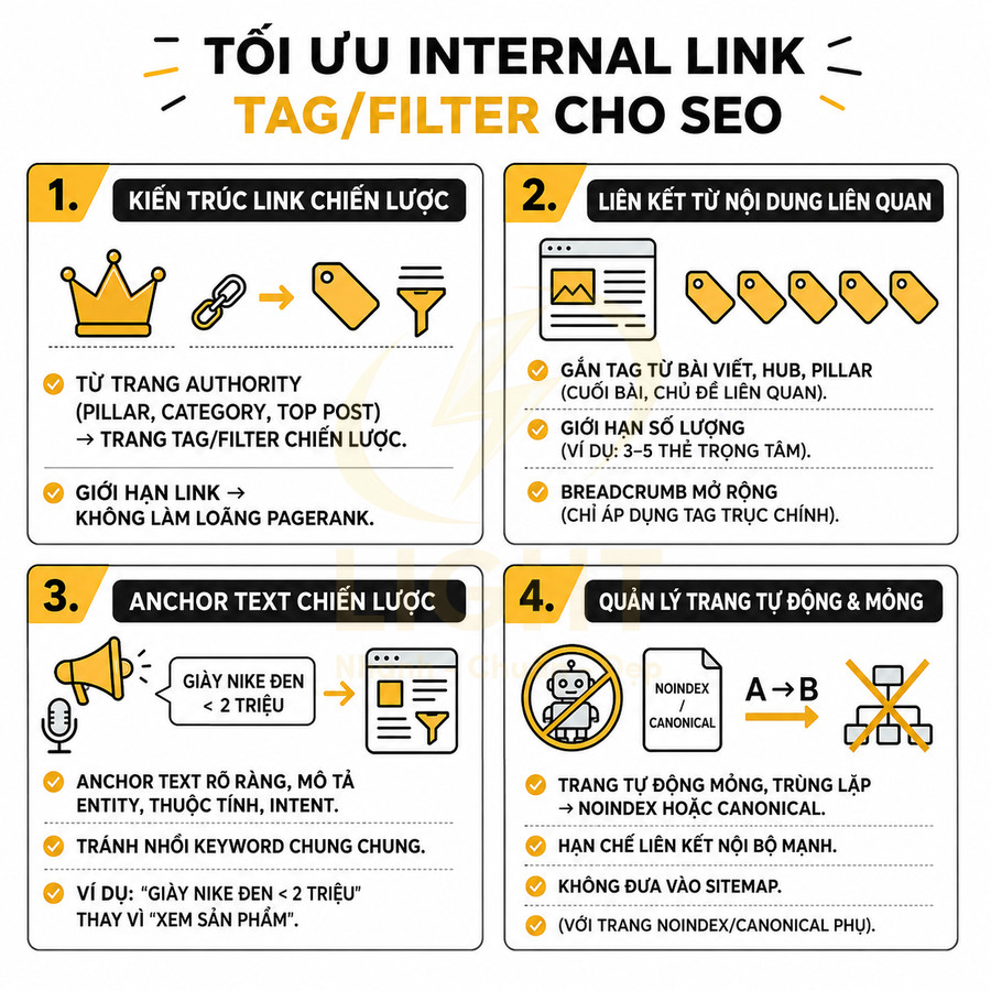 Hướng dẫn tối ưu internal link tag filter cho SEO với 4 bước chiến lược chi tiết