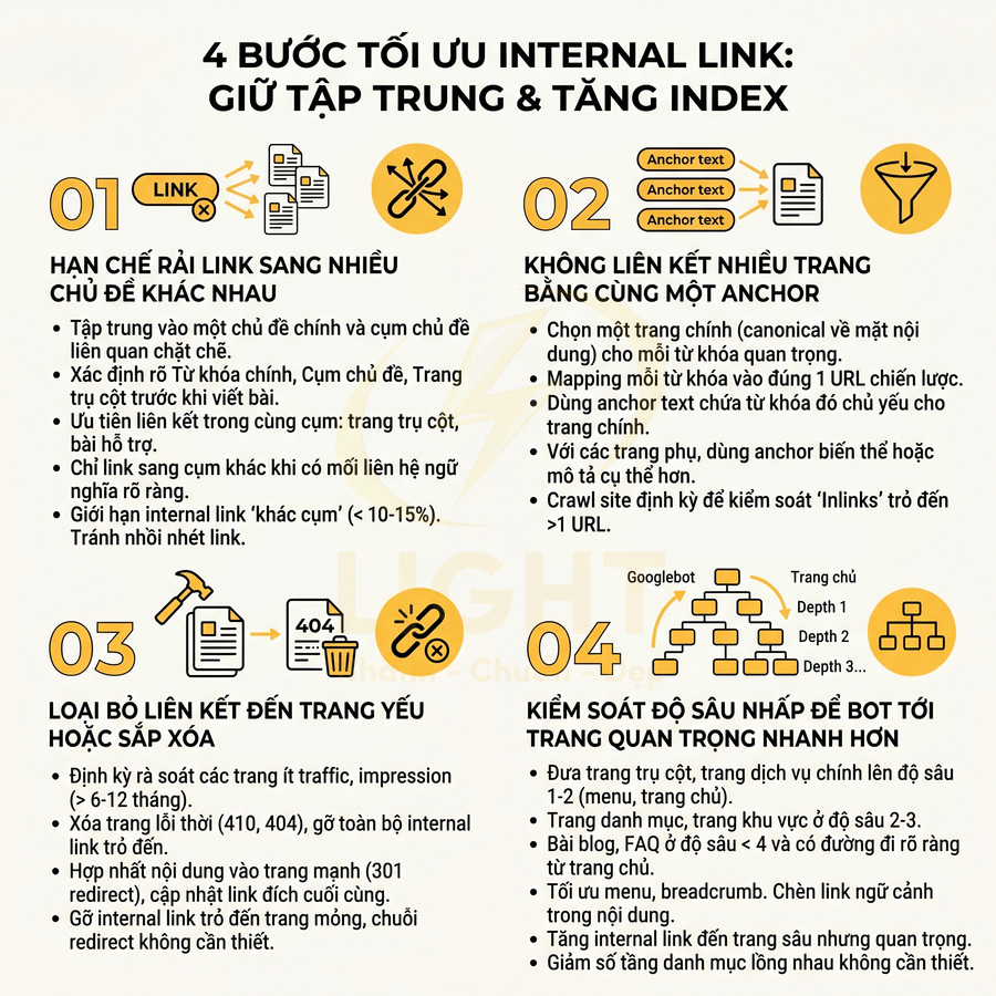 Hướng dẫn tối ưu internal link tránh loãng chủ đề và giảm index cho website SEO