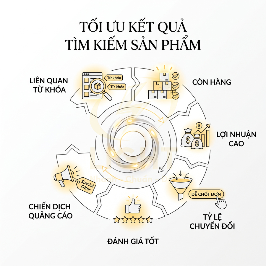 Mô hình tối ưu kết quả tìm kiếm sản phẩm với từ khóa, quảng cáo, đánh giá tốt, còn hàng và tỷ lệ chuyển đổi cao