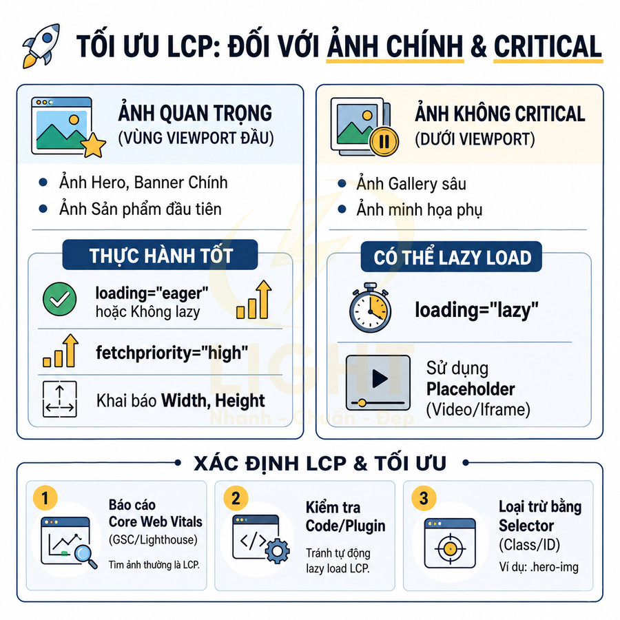 Hướng dẫn tối ưu LCP cho ảnh chính và ảnh critical với thực hành tốt và lazy load