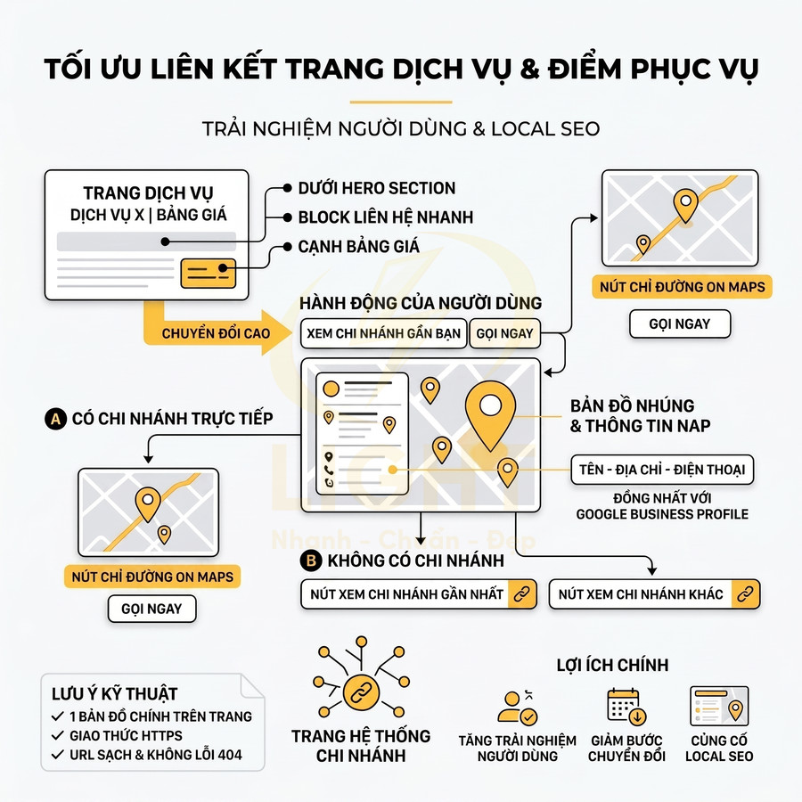 Hướng dẫn tối ưu liên kết trang dịch vụ và điểm phục vụ để cải thiện trải nghiệm người dùng và local SEO