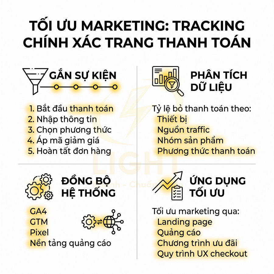 Infographic tối ưu marketing với tracking chính xác trang thanh toán và đồng bộ hệ thống GA4 GTM Pixel