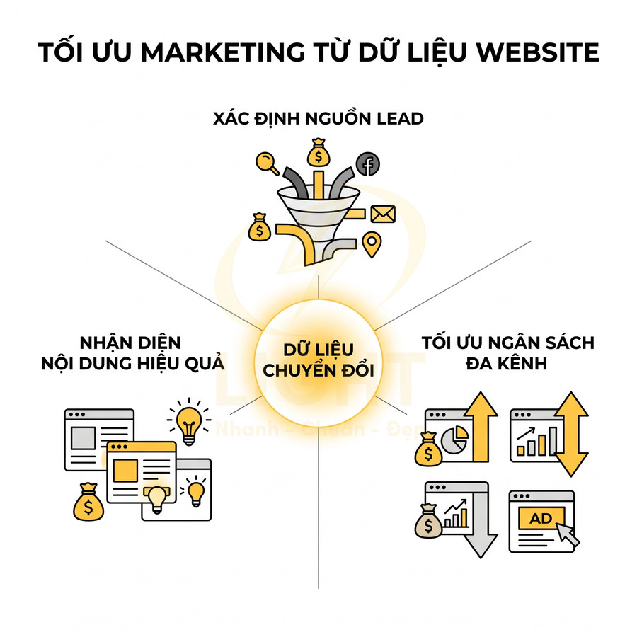 Mô hình tối ưu marketing từ dữ liệu website với dữ liệu chuyển đổi, nguồn lead, nội dung hiệu quả và ngân sách đa kênh