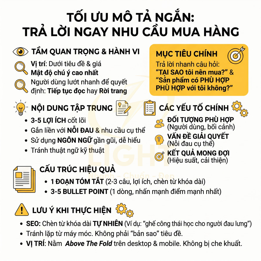 Hướng dẫn tối ưu mô tả ngắn sản phẩm trả lời nhu cầu mua hàng với lợi ích, cấu trúc và lưu ý SEO