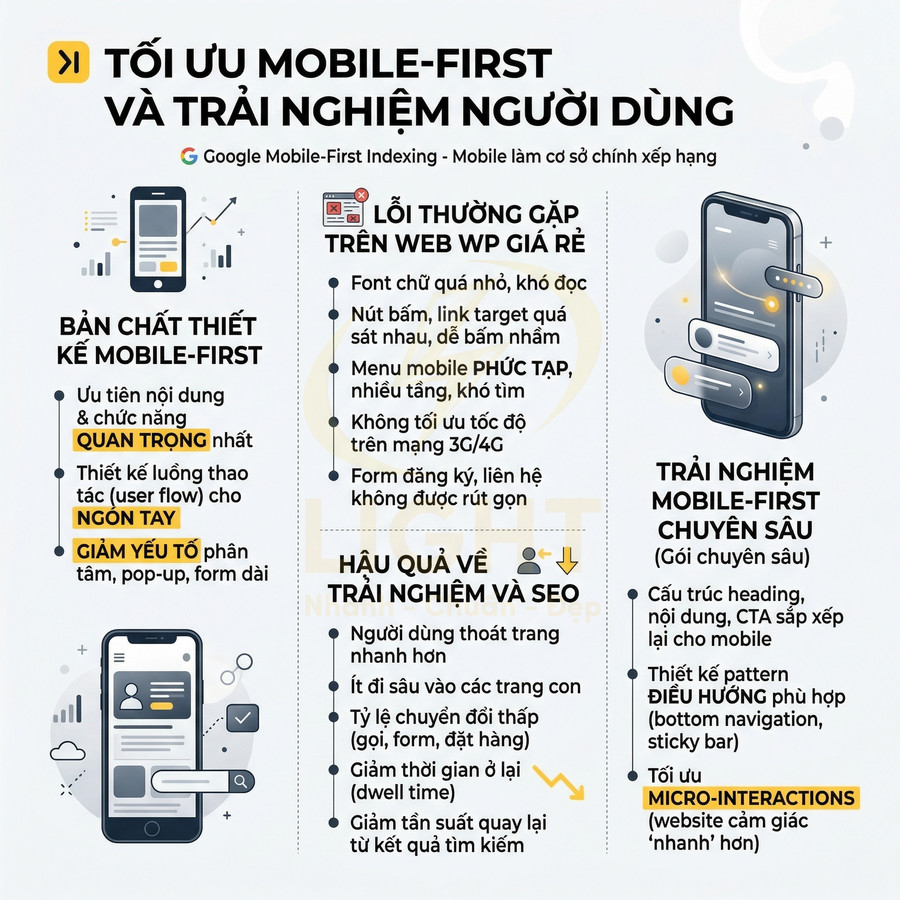 Infographic tối ưu thiết kế website mobile first và trải nghiệm người dùng trên điện thoại thông minh