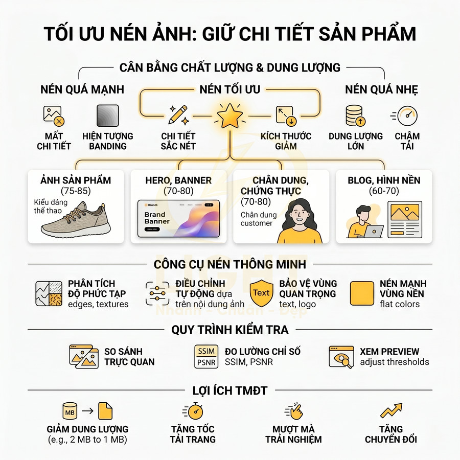 Hướng dẫn tối ưu nén ảnh sản phẩm thương mại điện tử để giữ chi tiết và cân bằng chất lượng dung lượng