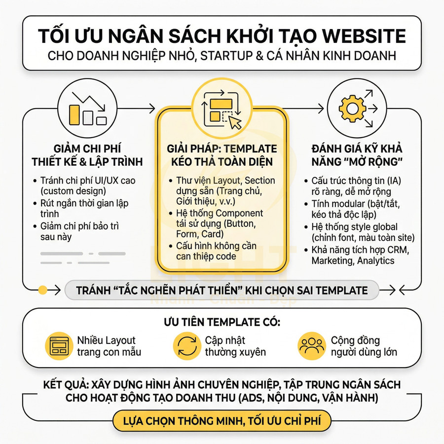 Infographic tối ưu ngân sách khởi tạo website với giải pháp template kéo thả cho doanh nghiệp nhỏ và cá nhân