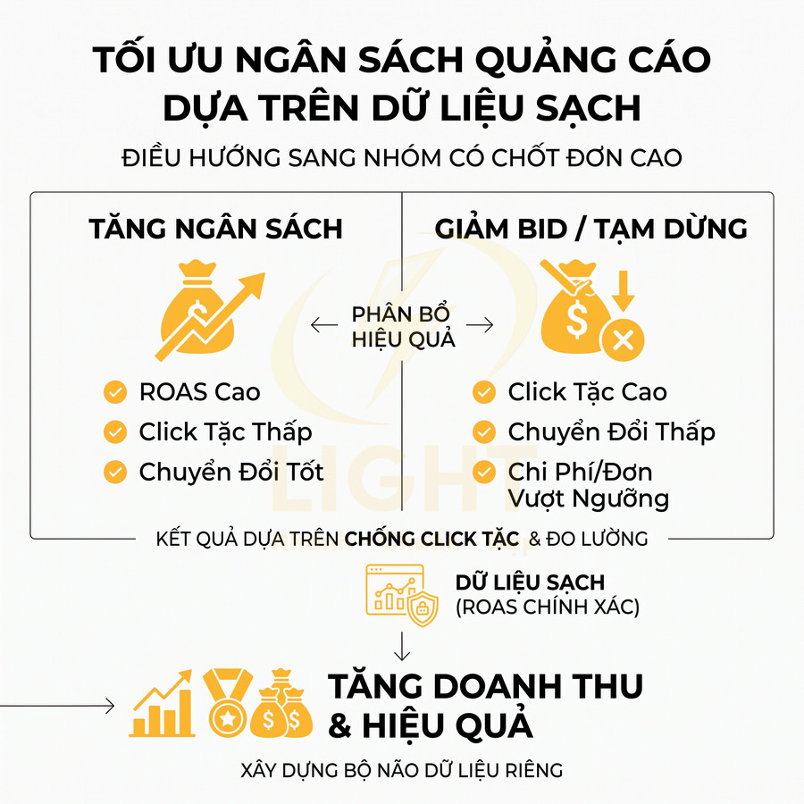 Infographic tối ưu ngân sách quảng cáo dựa trên dữ liệu sạch để tăng doanh thu và hiệu quả marketing