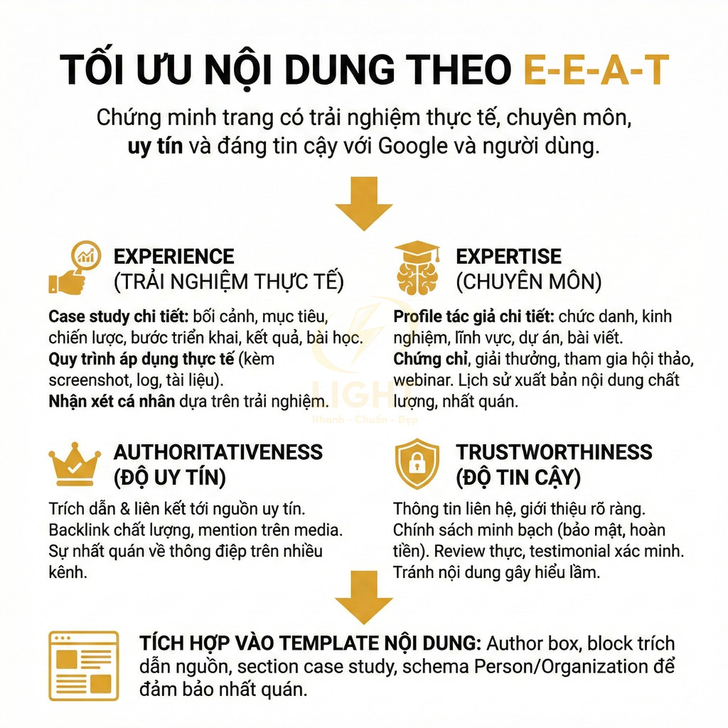 Hướng dẫn tối ưu nội dung chuẩn SEO theo tiêu chí E-E-A-T của Google bằng tiếng Việt