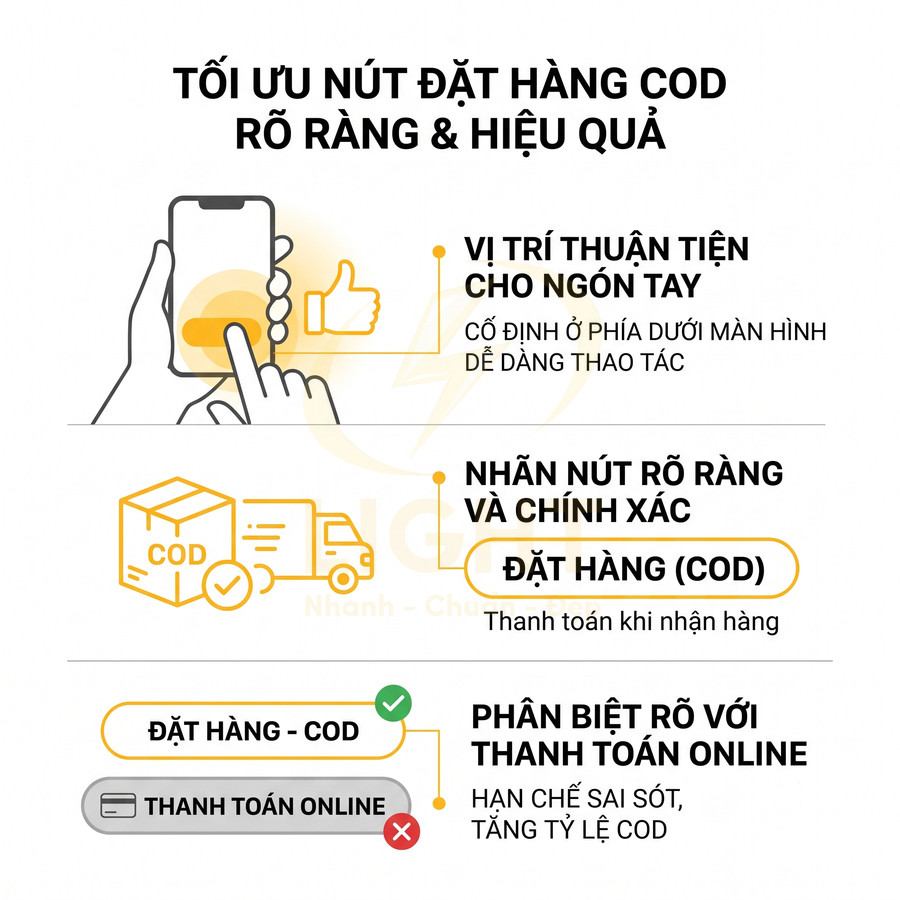 Hướng dẫn tối ưu nút đặt hàng COD trên giao diện mua sắm online, phân biệt với thanh toán online
