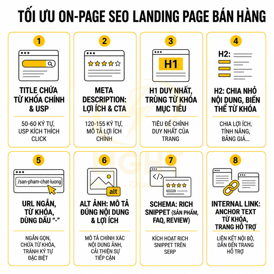 Checklist tối ưu onpage SEO cho landing page bán hàng với 8 bước chi tiết bằng tiếng Việt