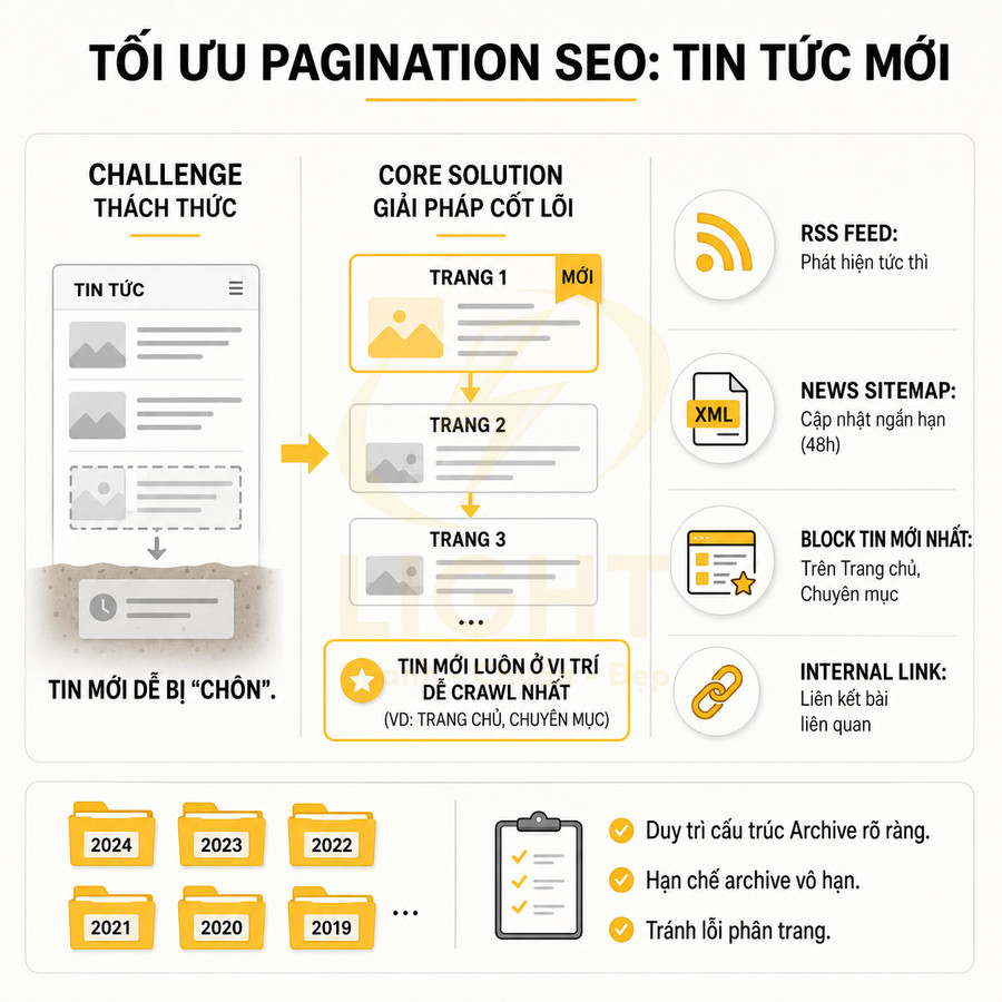 Hướng dẫn tối ưu pagination SEO cho trang tin tức mới với giải pháp core solution và cấu trúc archive rõ ràng