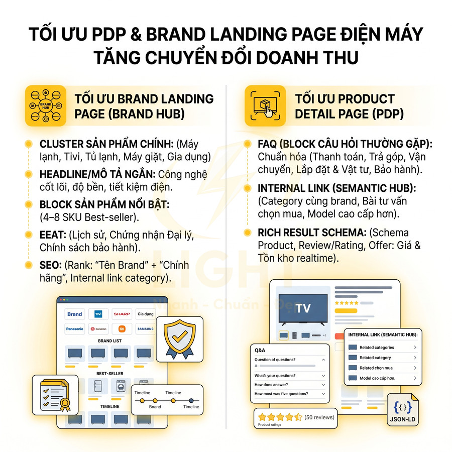 Hướng dẫn tối ưu PDP và brand landing page điện máy để tăng chuyển đổi doanh thu