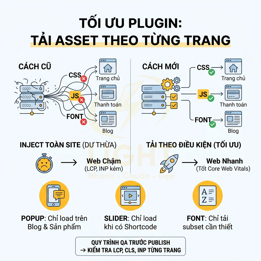 Tối ưu plugin WordPress bằng cách tải CSS JS font theo từng trang để tăng tốc độ web
