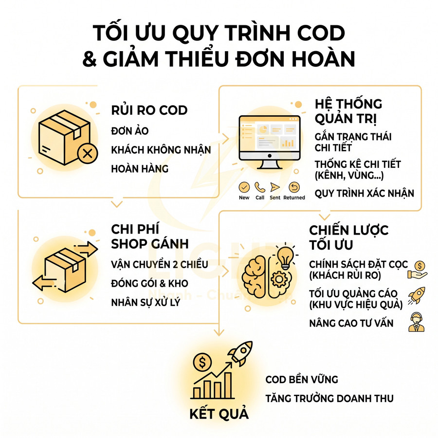 Mô hình tối ưu quy trình COD và giảm đơn hoàn, giảm rủi ro, chi phí và tăng trưởng doanh thu cho shop online