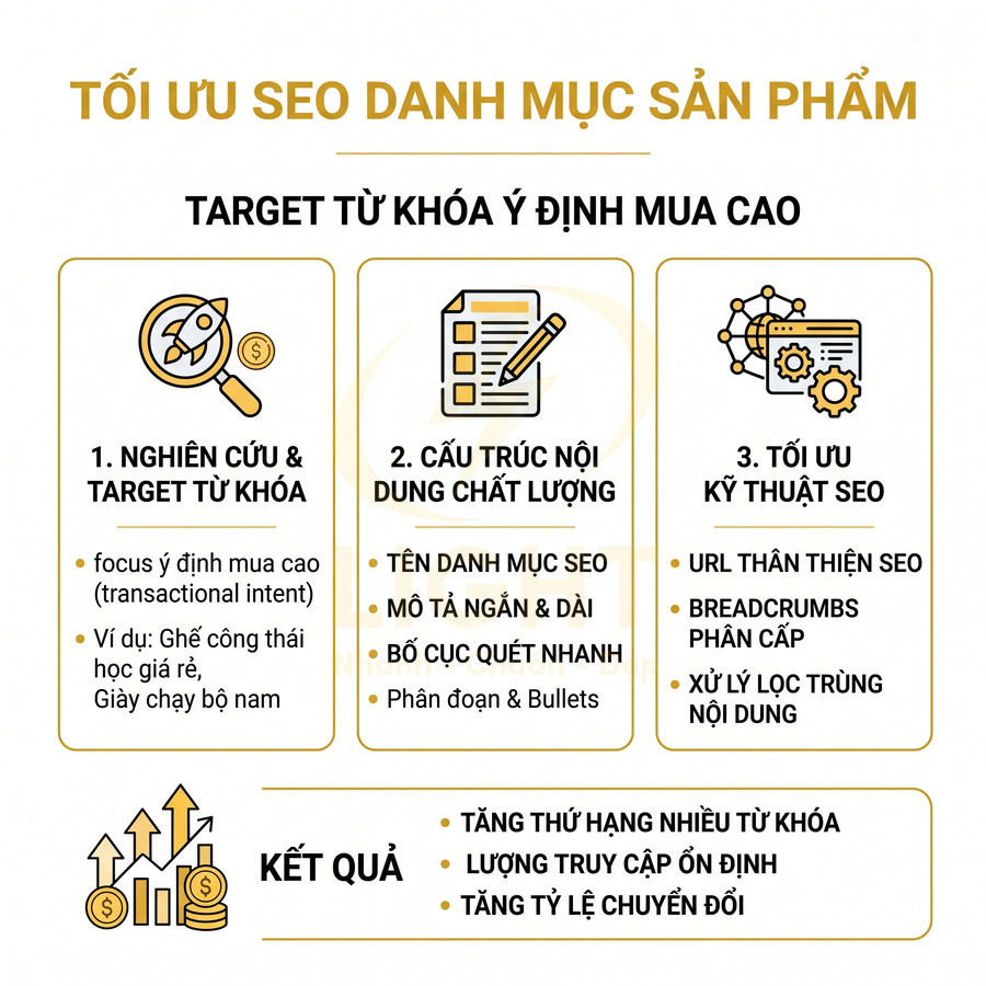 Hướng dẫn tối ưu SEO danh mục sản phẩm với nghiên cứu từ khóa, nội dung chất lượng và kỹ thuật SEO
